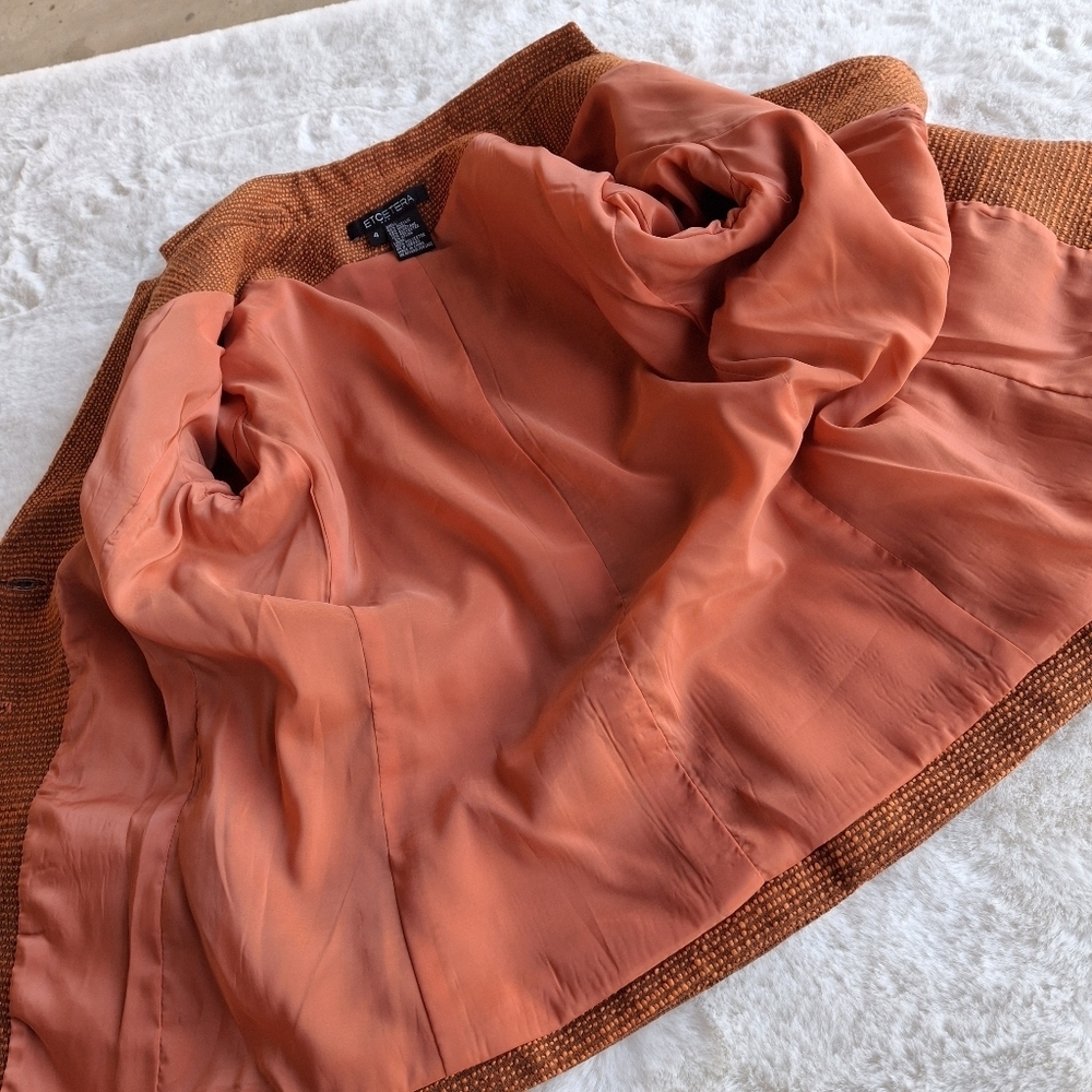 Etcetera Textured Tweed Orange Button-Up Long Sleeve Blazer Women Size 2 - Picture 12 of 16